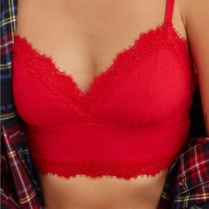 2/$30 Aerie Red Lace Ribbed Bralette Medium NWT